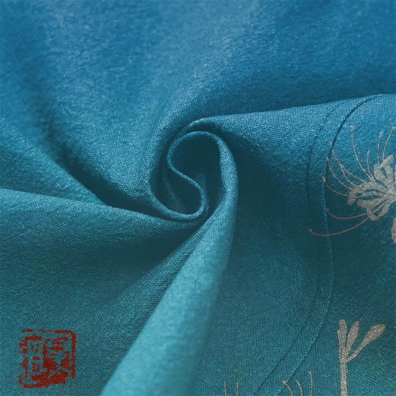 Buddha Stones Bawełniane białe kimono męskie z wzorem pająka i lilii z otwartym przodem - image 5