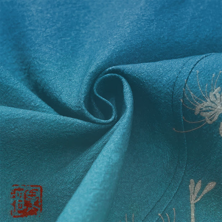 Buddha Stones Bawełniane białe kimono męskie z wzorem pająka i lilii z otwartym przodem - image 5