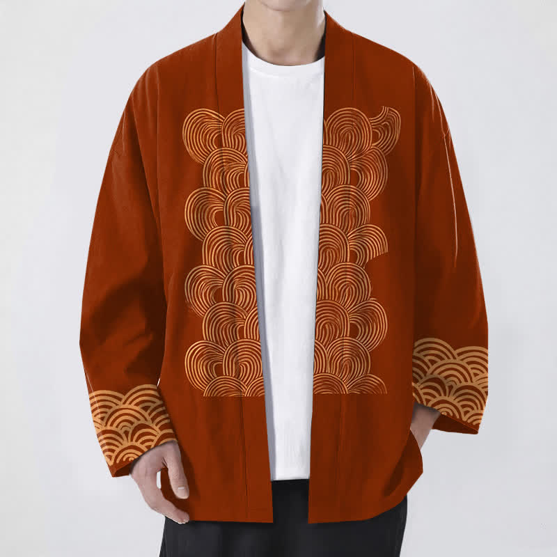 Buddha Stones Męskie kimono z bawełny z odkrytym przodem i wzorem w kształcie półksiężyca - Sjena - US/UK/AU48， EU58 (4XL) - image 0