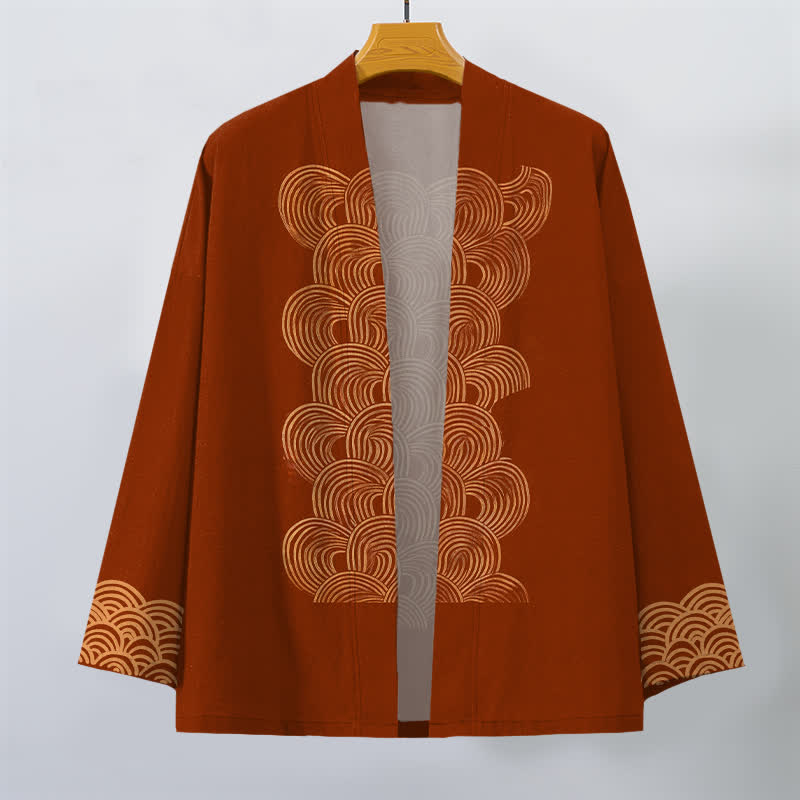 Buddha Stones Męskie kimono z bawełny z odkrytym przodem i wzorem w kształcie półksiężyca - image 1