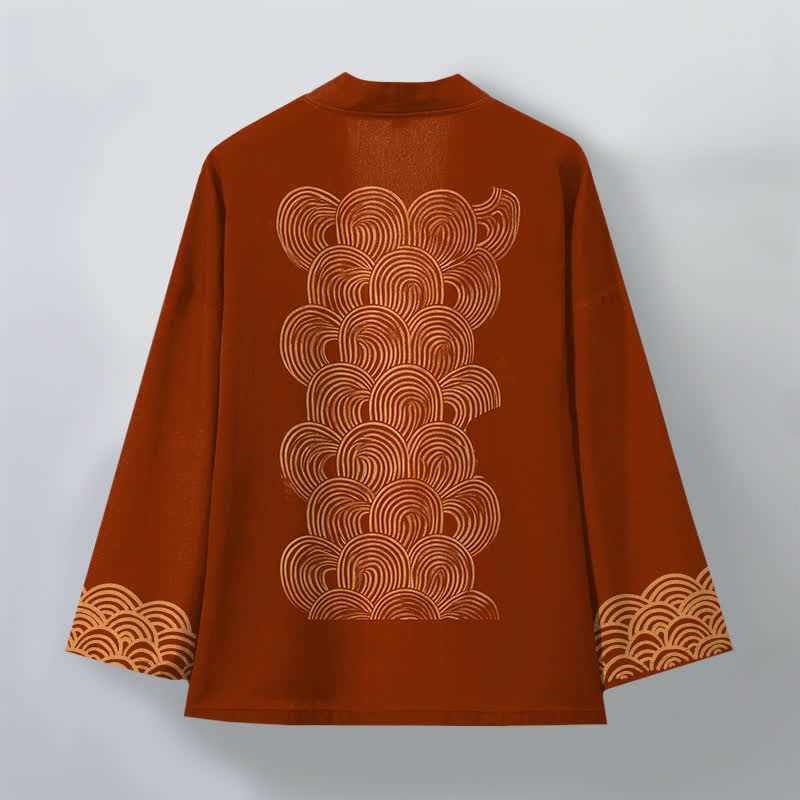 Buddha Stones Męskie kimono z bawełny z odkrytym przodem i wzorem w kształcie półksiężyca - image 2