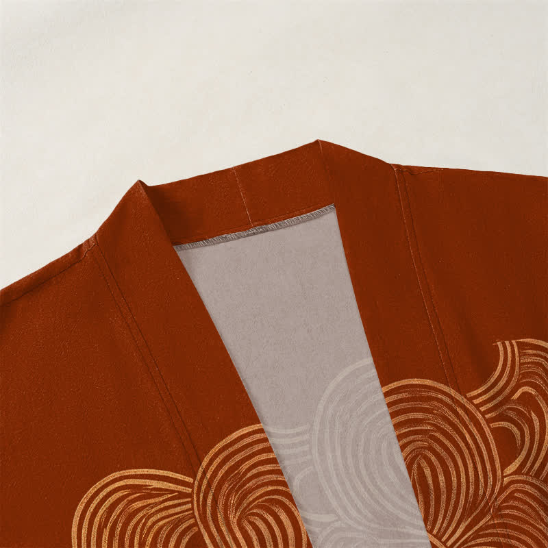 Buddha Stones Męskie kimono z bawełny z odkrytym przodem i wzorem w kształcie półksiężyca - image 3
