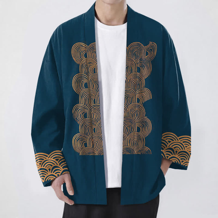 Buddha Stones Męskie kimono z bawełny z odkrytym przodem i wzorem w kształcie półksiężyca - Cyraneczka - US/UK/AU48， EU58 (4XL) - image 6