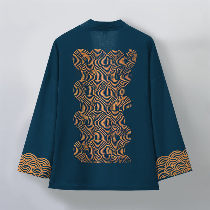 Buddha Stones Męskie kimono z bawełny z odkrytym przodem i wzorem w kształcie półksiężyca - image 8
