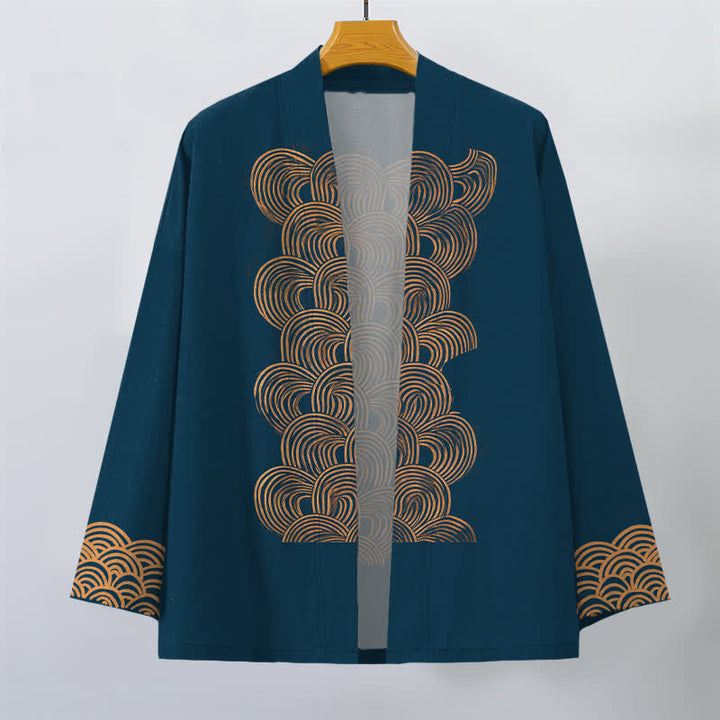Buddha Stones Męskie kimono z bawełny z odkrytym przodem i wzorem w kształcie półksiężyca - image 7