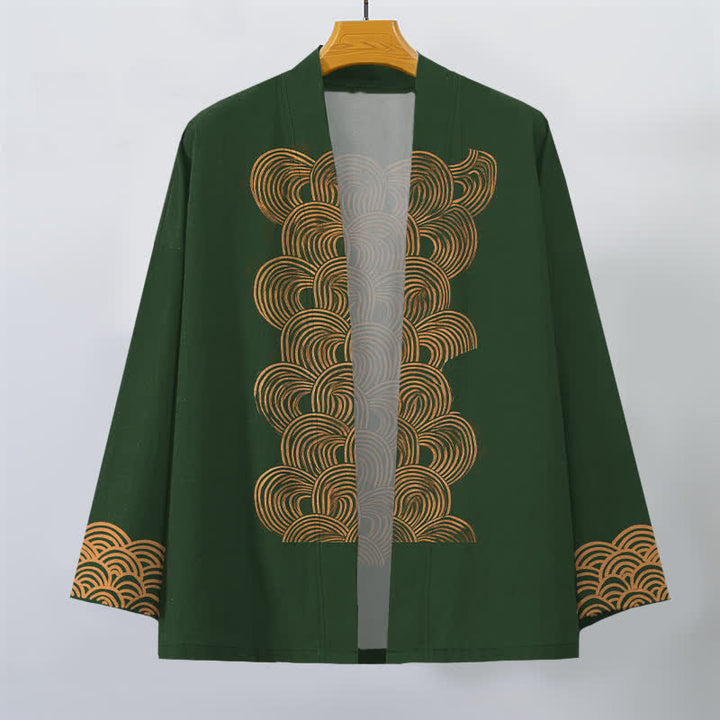 Buddha Stones Męskie kimono z bawełny z odkrytym przodem i wzorem w kształcie półksiężyca - image 10