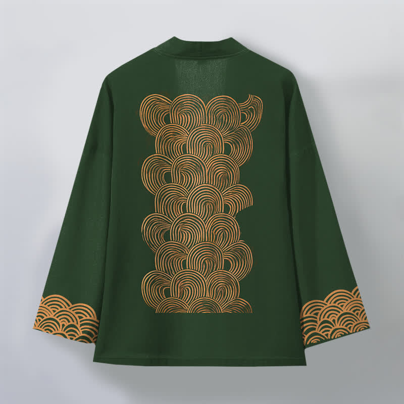 Buddha Stones Męskie kimono z bawełny z odkrytym przodem i wzorem w kształcie półksiężyca - image 11