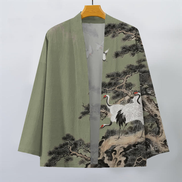 Buddha Stones Męskie kimono z bawełny z nadrukiem w kolorze żurawia i otwartym przodem - image 10