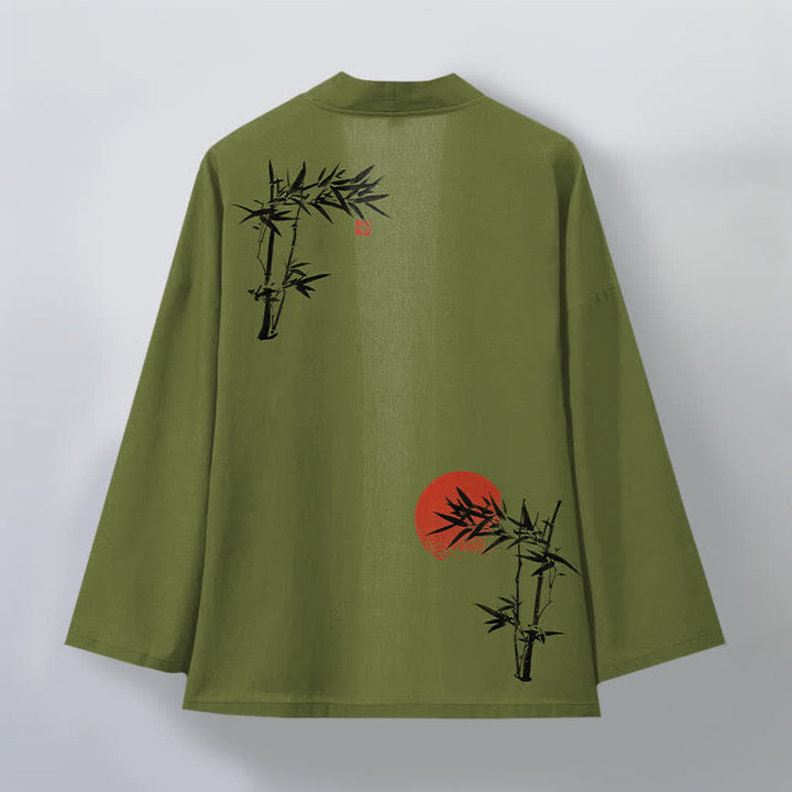 Buddha Stones Męskie kimono z bawełny bambusowej z czerwonym wzorem słońca, z otwartym przodem - image 2