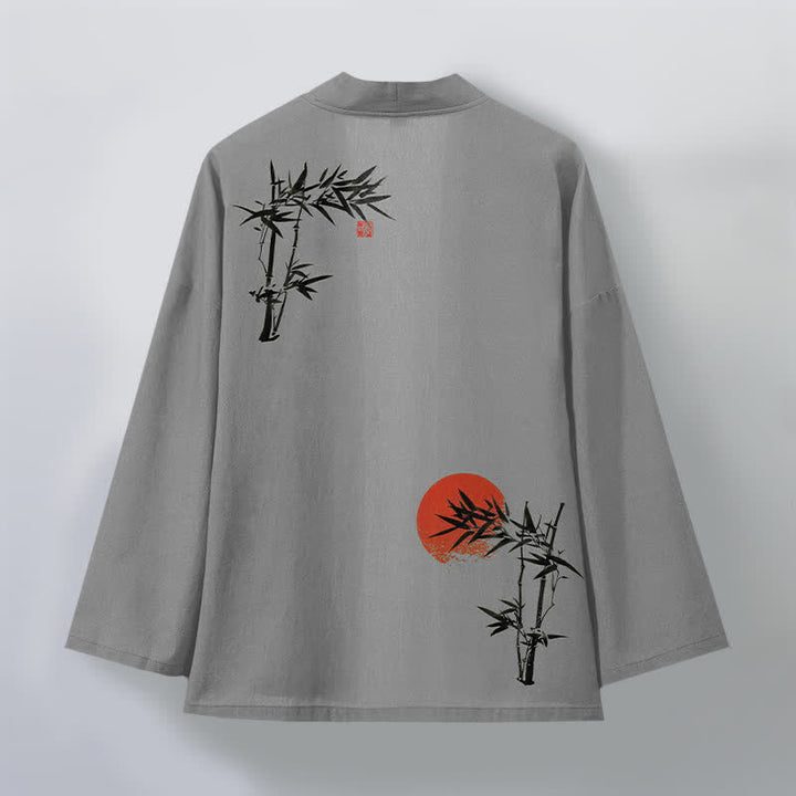 Buddha Stones Męskie kimono z bawełny bambusowej z czerwonym wzorem słońca, z otwartym przodem - image 8