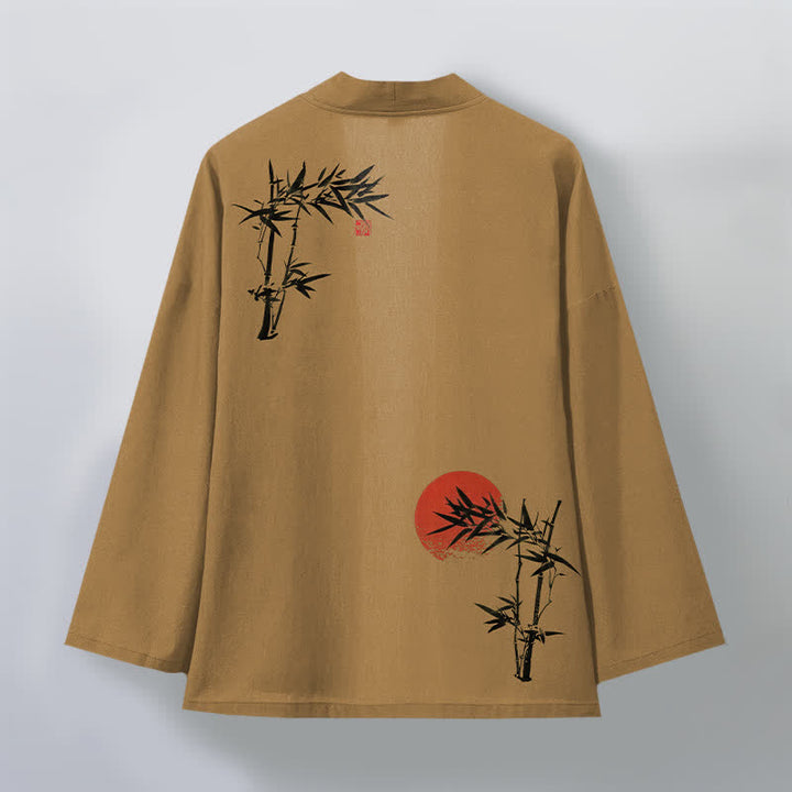 Buddha Stones Męskie kimono z bawełny bambusowej z czerwonym wzorem słońca, z otwartym przodem - image 11