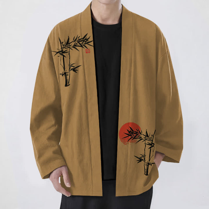 Buddha Stones Męskie kimono z bawełny bambusowej z czerwonym wzorem słońca, z otwartym przodem - Peru - US/UK/AU48， EU58 (4XL) - image 9