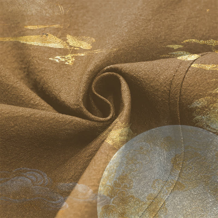 Buddha Stones Bawełniane kimono męskie z odkrytym przodem i wzorem w złoty księżyc i góry - image 5