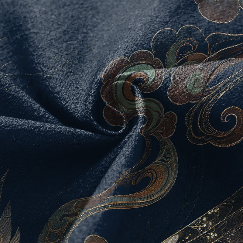 Buddha Stones Bawełniane kimono męskie z odkrytym przodem i wzorem w złote chmury żurawia - image 5