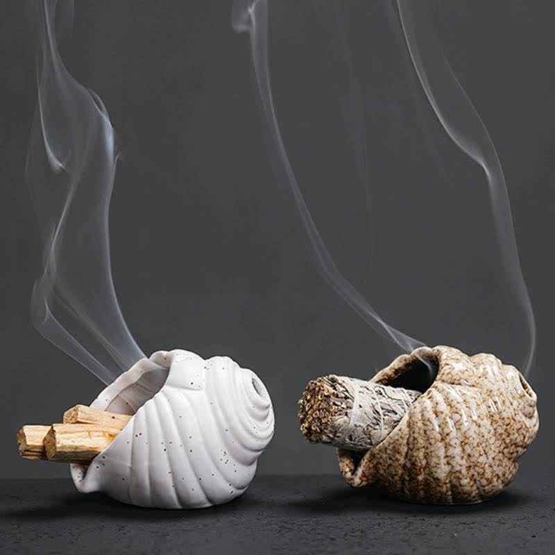 Buddha Stones Ceramiczne kadzielnice oczyszczające Shankha w kształcie muszli konchowej - image 17