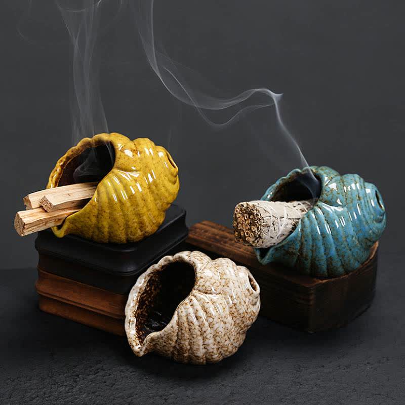 Buddha Stones Ceramiczne kadzielnice oczyszczające Shankha w kształcie muszli konchowej - image 19