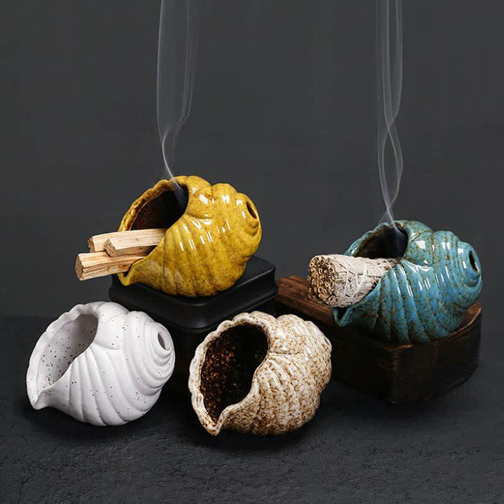 Buddha Stones Ceramiczne kadzielnice oczyszczające Shankha w kształcie muszli konchowej - image 20