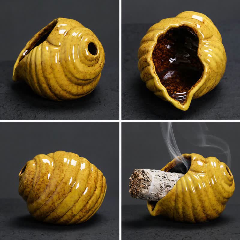 Buddha Stones Ceramiczne kadzielnice oczyszczające Shankha w kształcie muszli konchowej - image 15