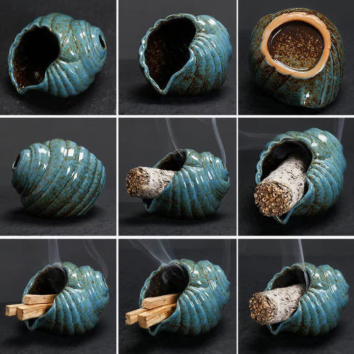 Buddha Stones Ceramiczne kadzielnice oczyszczające Shankha w kształcie muszli konchowej - image 6