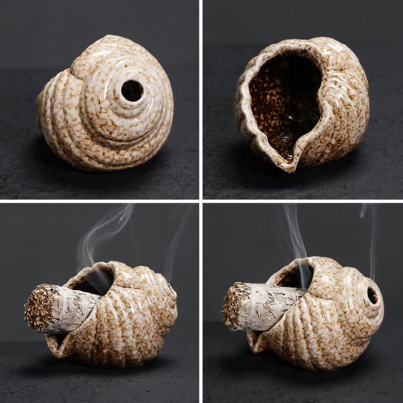 Buddha Stones Ceramiczne kadzielnice oczyszczające Shankha w kształcie muszli konchowej - image 12