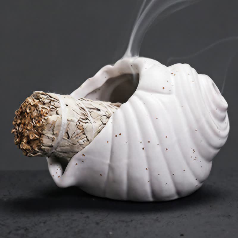 Buddha Stones Ceramiczne kadzielnice oczyszczające Shankha w kształcie muszli konchowej - Biały - image 7