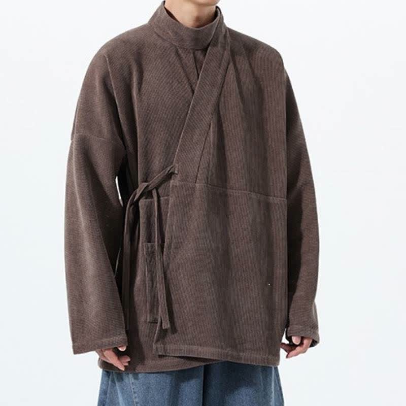 Buddha Stones Jesienno-zimowe, swobodne, męskie kimono w stylu Tang, z kołnierzykiem stójkowym i kieszenią - image 6