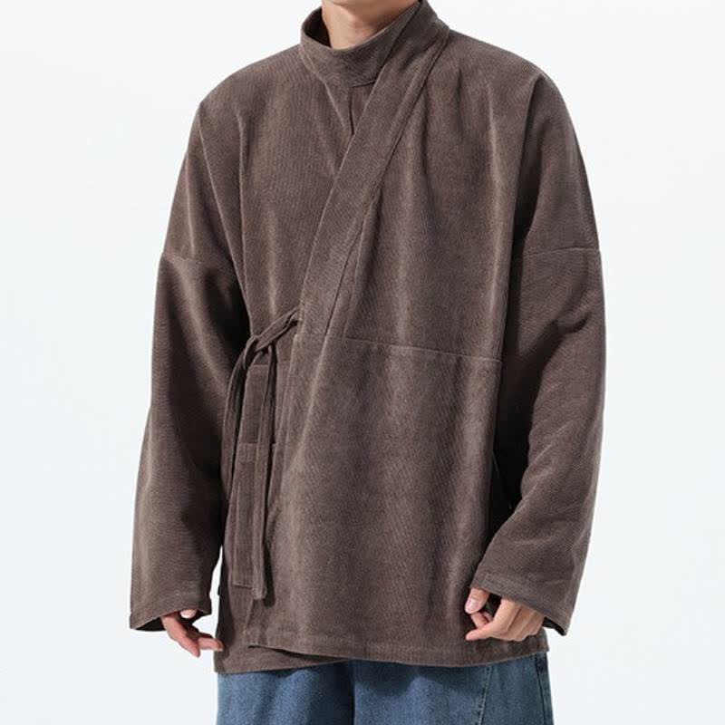 Buddha Stones Jesienno-zimowe, swobodne, męskie kimono w stylu Tang, z kołnierzykiem stójkowym i kieszenią - image 3