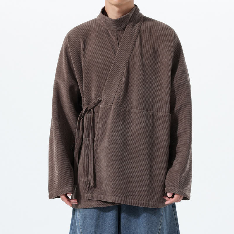 Buddha Stones Jesienno-zimowe, swobodne, męskie kimono w stylu Tang, z kołnierzykiem stójkowym i kieszenią - SaddleBrown - US/UK/AU46， EU56 (5XL) - image 0