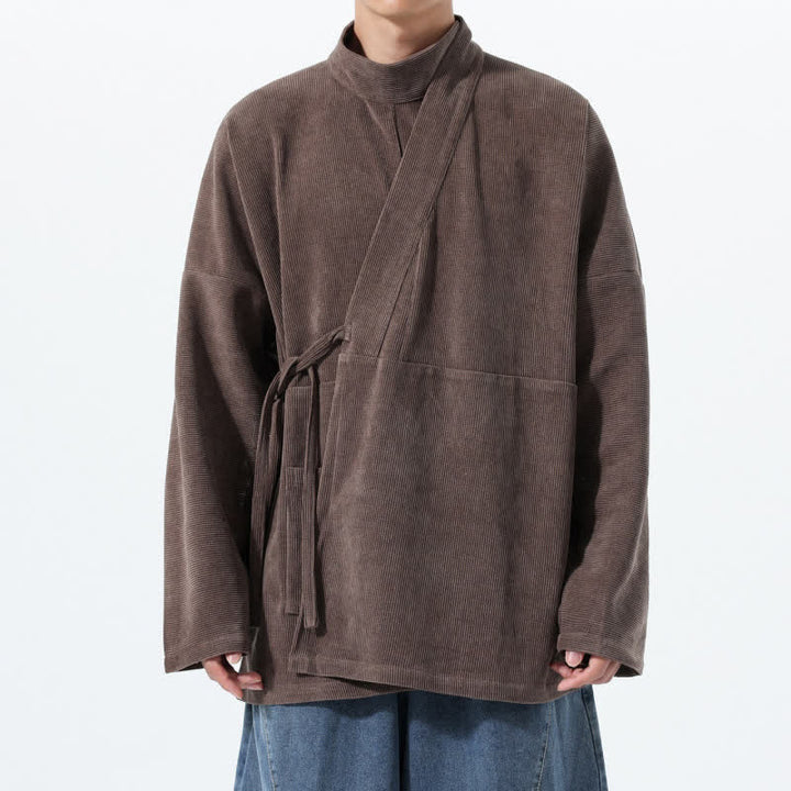 Buddha Stones Jesienno-zimowe, swobodne, męskie kimono w stylu Tang, z kołnierzykiem stójkowym i kieszenią - SaddleBrown - US/UK/AU46， EU56 (5XL) - image 0