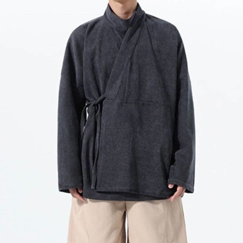 Buddha Stones Jesienno-zimowe, swobodne, męskie kimono w stylu Tang, z kołnierzykiem stójkowym i kieszenią - image 13