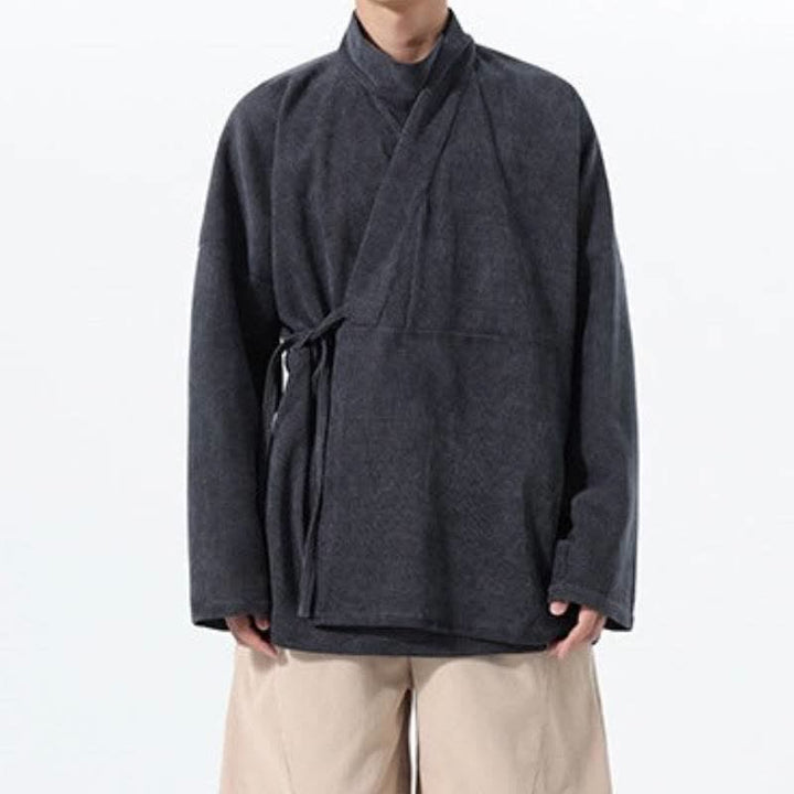 Buddha Stones Jesienno-zimowe, swobodne, męskie kimono w stylu Tang, z kołnierzykiem stójkowym i kieszenią - image 13