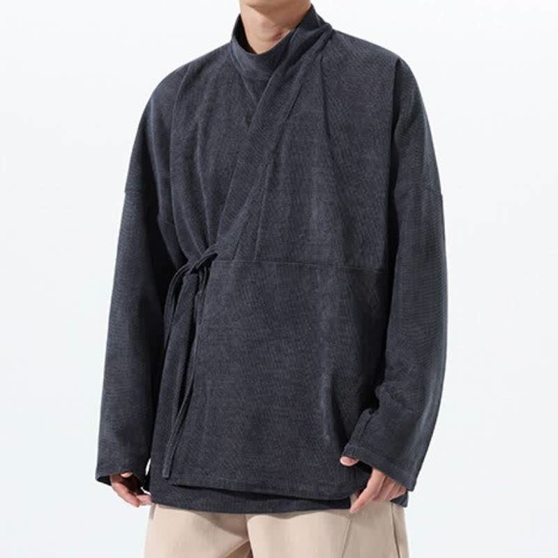 Buddha Stones Jesienno-zimowe, swobodne, męskie kimono w stylu Tang, z kołnierzykiem stójkowym i kieszenią - image 9