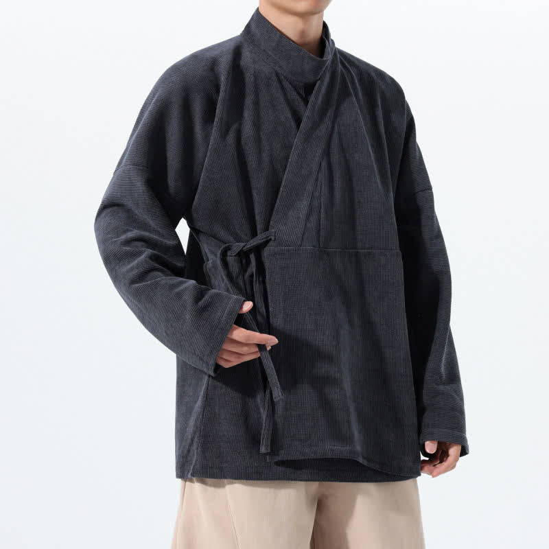 Buddha Stones Jesienno-zimowe, swobodne, męskie kimono w stylu Tang, z kołnierzykiem stójkowym i kieszenią - image 12