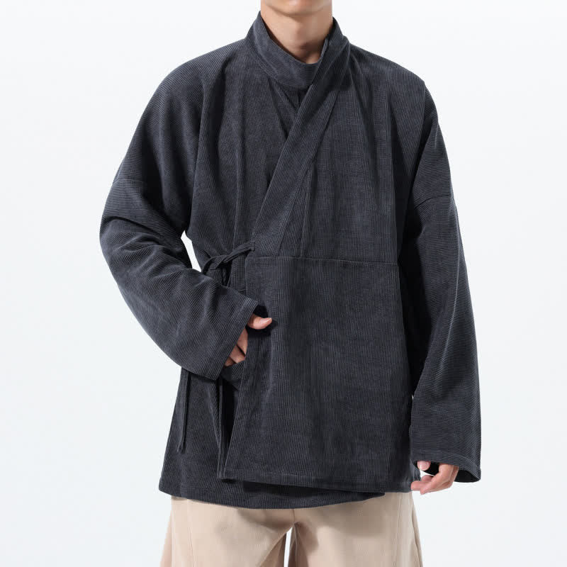 Buddha Stones Jesienno-zimowe, swobodne, męskie kimono w stylu Tang, z kołnierzykiem stójkowym i kieszenią - DimGray - US/UK/AU46， EU56 (5XL) - image 7