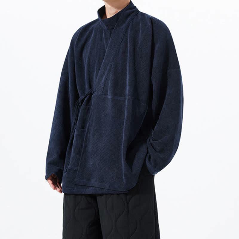 Buddha Stones Jesienno-zimowe, swobodne, męskie kimono w stylu Tang, z kołnierzykiem stójkowym i kieszenią - image 20