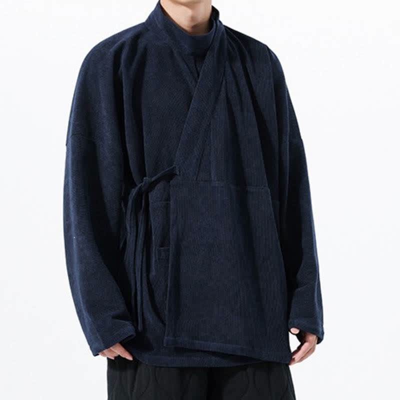Buddha Stones Jesienno-zimowe, swobodne, męskie kimono w stylu Tang, z kołnierzykiem stójkowym i kieszenią - Marynarka wojenna - US/UK/AU46， EU56 (5XL) - image 15