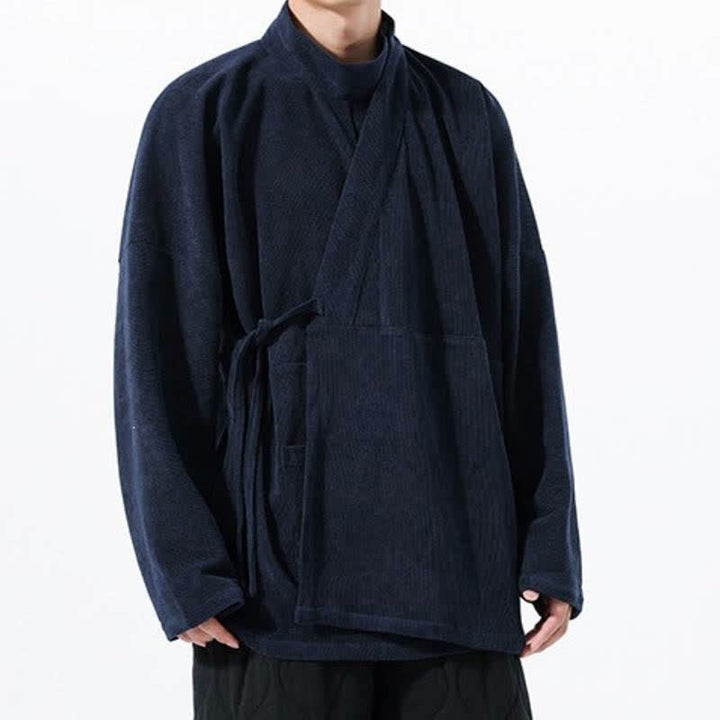 Buddha Stones Jesienno-zimowe, swobodne, męskie kimono w stylu Tang, z kołnierzykiem stójkowym i kieszenią - Marynarka wojenna - US/UK/AU46， EU56 (5XL) - image 15