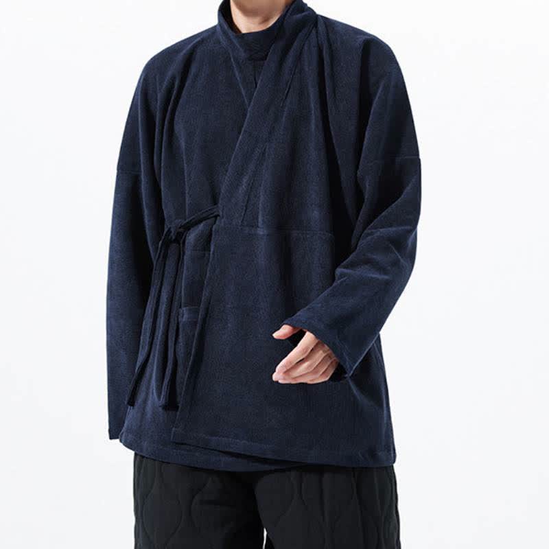 Buddha Stones Jesienno-zimowe, swobodne, męskie kimono w stylu Tang, z kołnierzykiem stójkowym i kieszenią - image 18