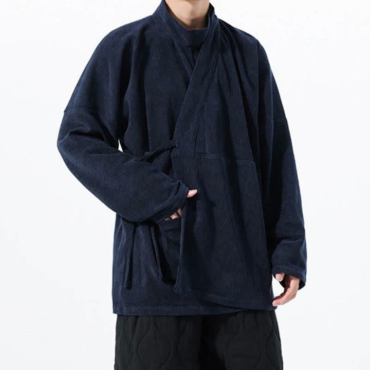 Buddha Stones Jesienno-zimowe, swobodne, męskie kimono w stylu Tang, z kołnierzykiem stójkowym i kieszenią - image 19