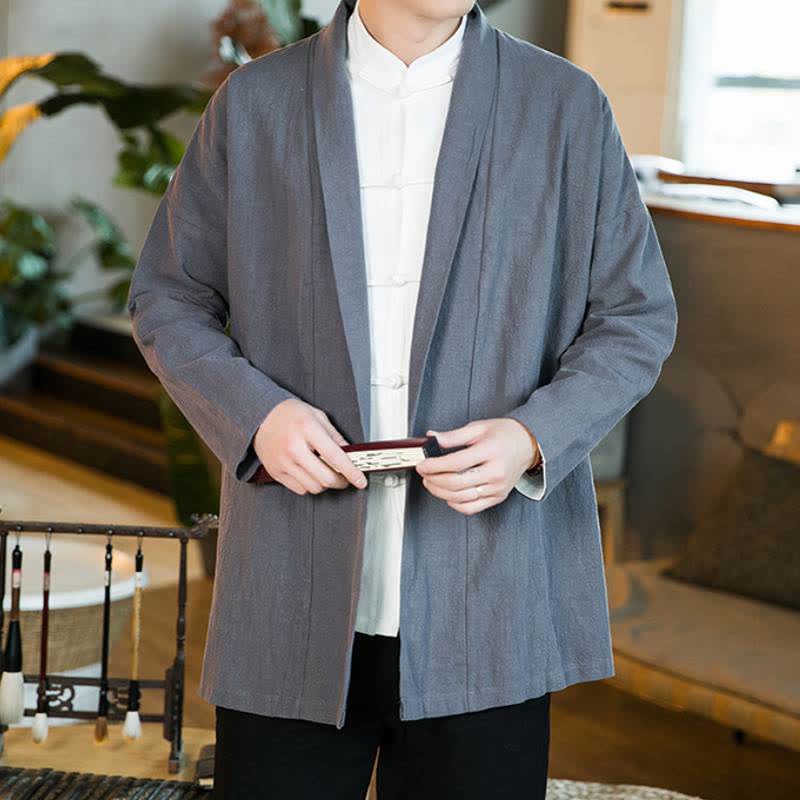Buddha Stones Kimono męskie na jesień i zimę, w stylu Tang, z grubej bawełny, z długim rękawem - image 1