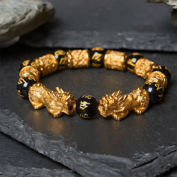 Buddha Stones Bransoletka z okrągłych koralików Pi Xiu Om Mani Padme Hum z czarnego złota - Bransoletka Pi Xiu (obwód nadgarstka: 17–18 cm) - image 0
