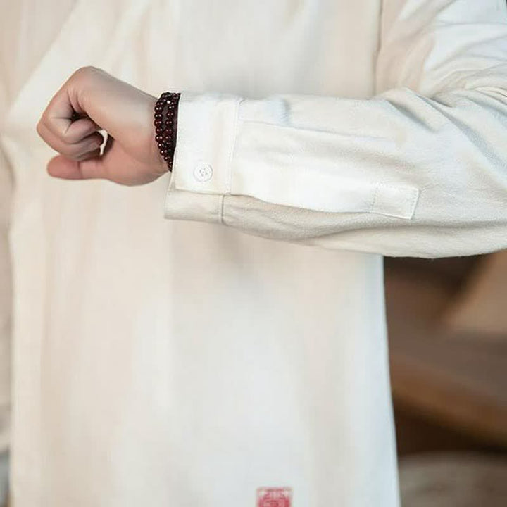 Buddha Stones Koszule męskie z długim rękawem w stylu jesiennym Tang, minimalistyczne, z kołnierzykiem stójkowym - image 17
