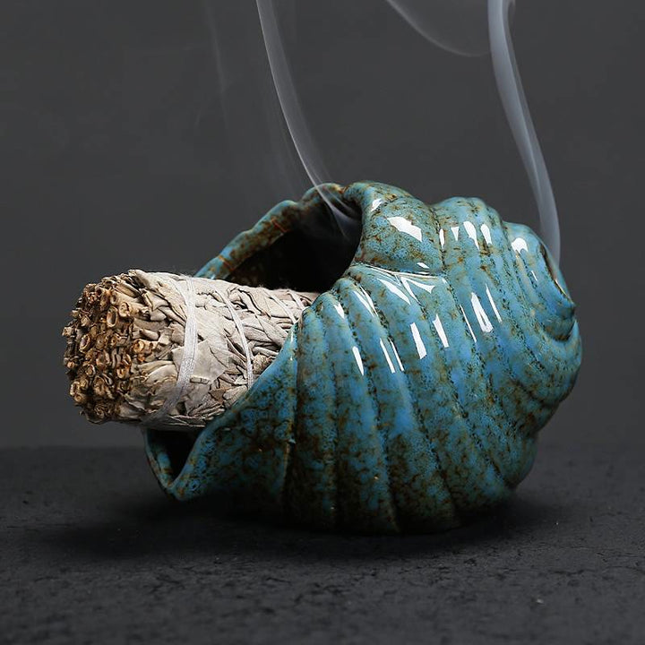 Buddha Stones Ceramiczne kadzielnice oczyszczające Shankha w kształcie muszli konchowej - Niebieski - image 0