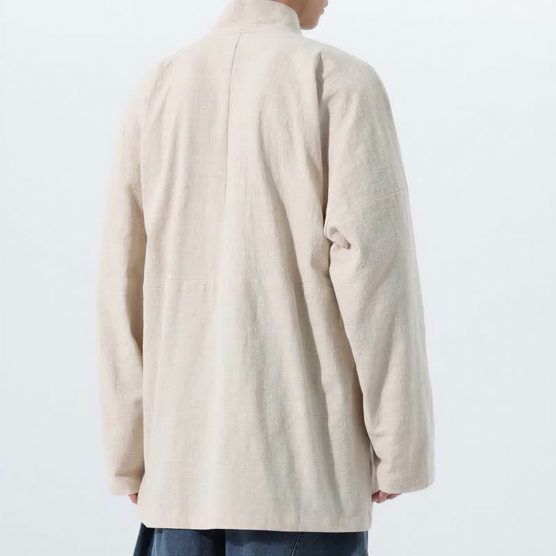 Buddha Stones Kimono męskie na jesień i zimę, w swobodnym stylu Tang, z kołnierzykiem stójkowym, z grubej bawełny, z długim rękawem - image 15
