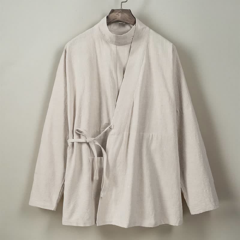 Buddha Stones Kimono męskie na jesień i zimę, w swobodnym stylu Tang, z kołnierzykiem stójkowym, z grubej bawełny, z długim rękawem - image 17