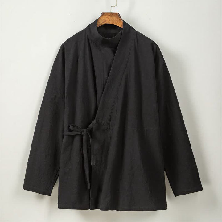 Buddha Stones Kimono męskie na jesień i zimę, w swobodnym stylu Tang, z kołnierzykiem stójkowym, z grubej bawełny, z długim rękawem - image 12