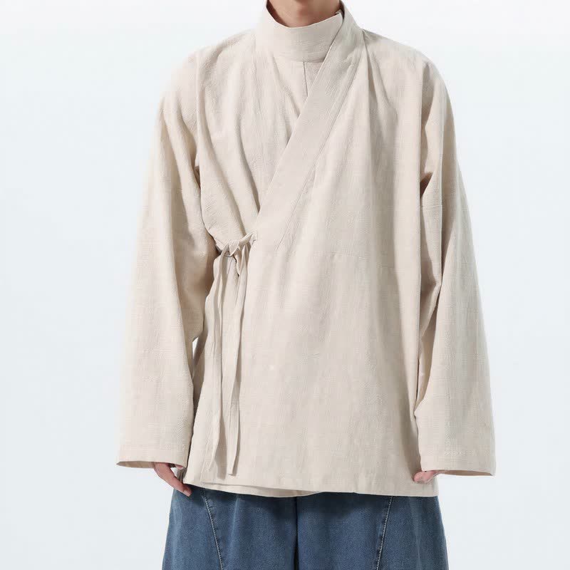 Buddha Stones Kimono męskie na jesień i zimę, w swobodnym stylu Tang, z kołnierzykiem stójkowym, z grubej bawełny, z długim rękawem - Beżowy - US/UK/AU46， EU56 (5XL) - image 13