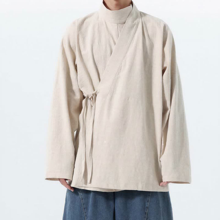 Buddha Stones Kimono męskie na jesień i zimę, w swobodnym stylu Tang, z kołnierzykiem stójkowym, z grubej bawełny, z długim rękawem - Beżowy - US/UK/AU46， EU56 (5XL) - image 13