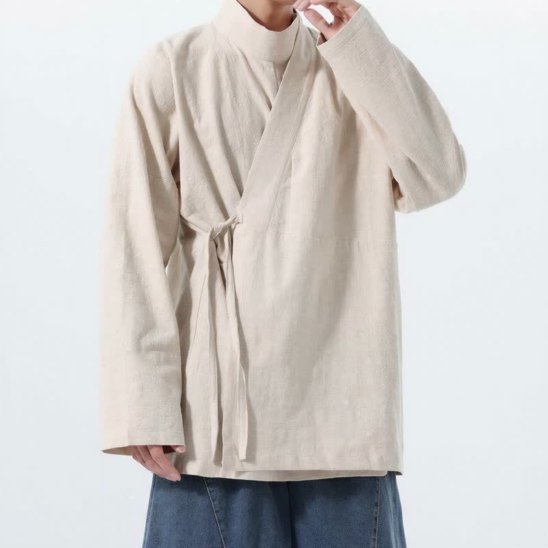 Buddha Stones Kimono męskie na jesień i zimę, w swobodnym stylu Tang, z kołnierzykiem stójkowym, z grubej bawełny, z długim rękawem - image 16