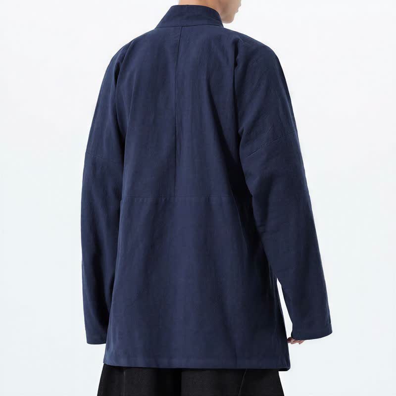 Buddha Stones Kimono męskie na jesień i zimę, w swobodnym stylu Tang, z kołnierzykiem stójkowym, z grubej bawełny, z długim rękawem - image 3